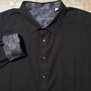 Robert Graham Shirt Mens 3XL Black Abstract Long Sleeve Flip Cuff Classic Fit